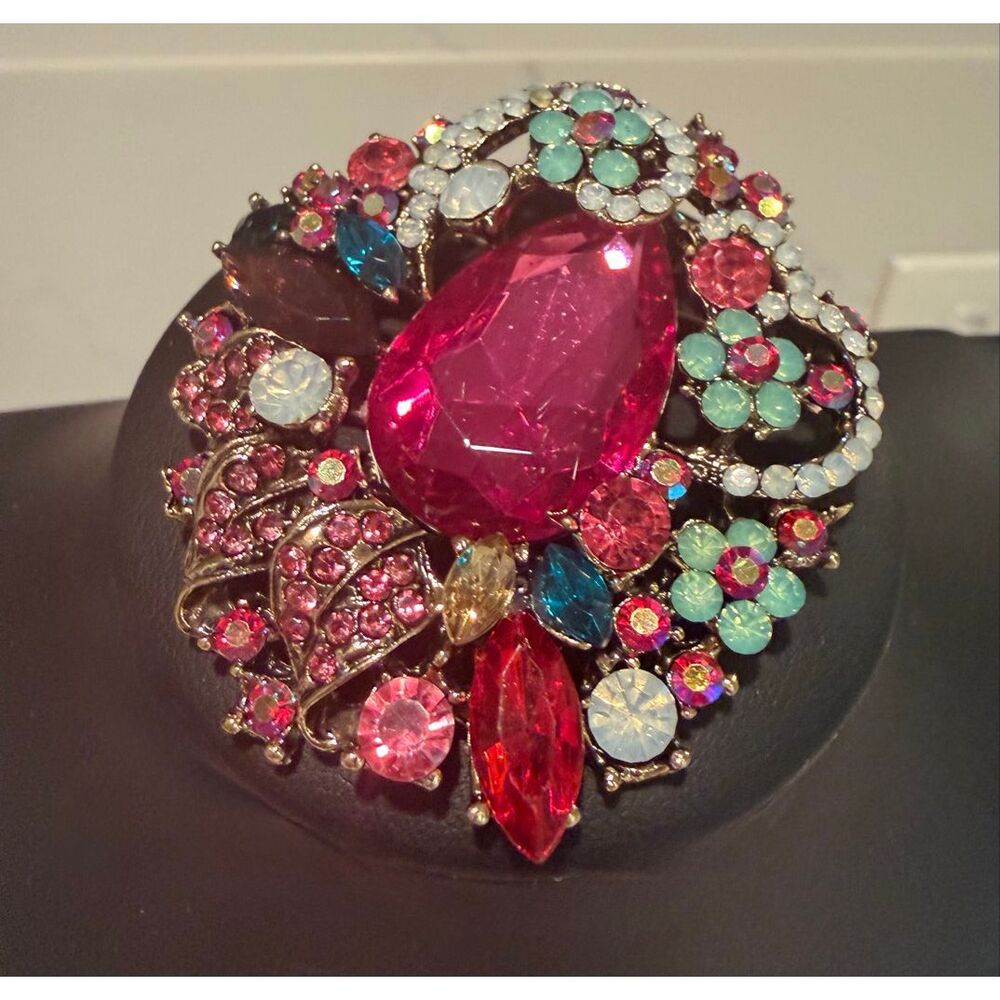 Vintage inspired, colorful rhinestone brooch